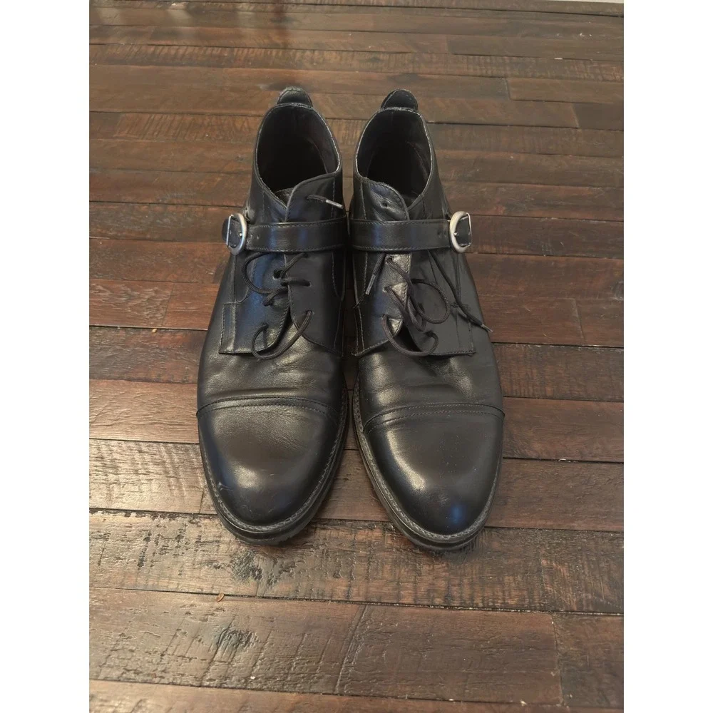 Belvedere Florence Black Leather Cap Toe Monk Strap Chukka Boots Lug Sole 11.5
